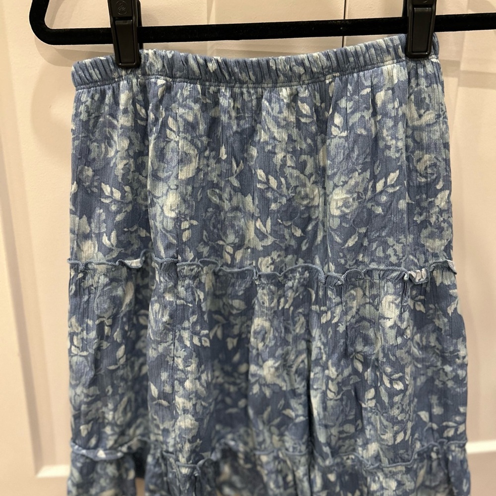 Blue and White Floral Smocked Bubble Skirt